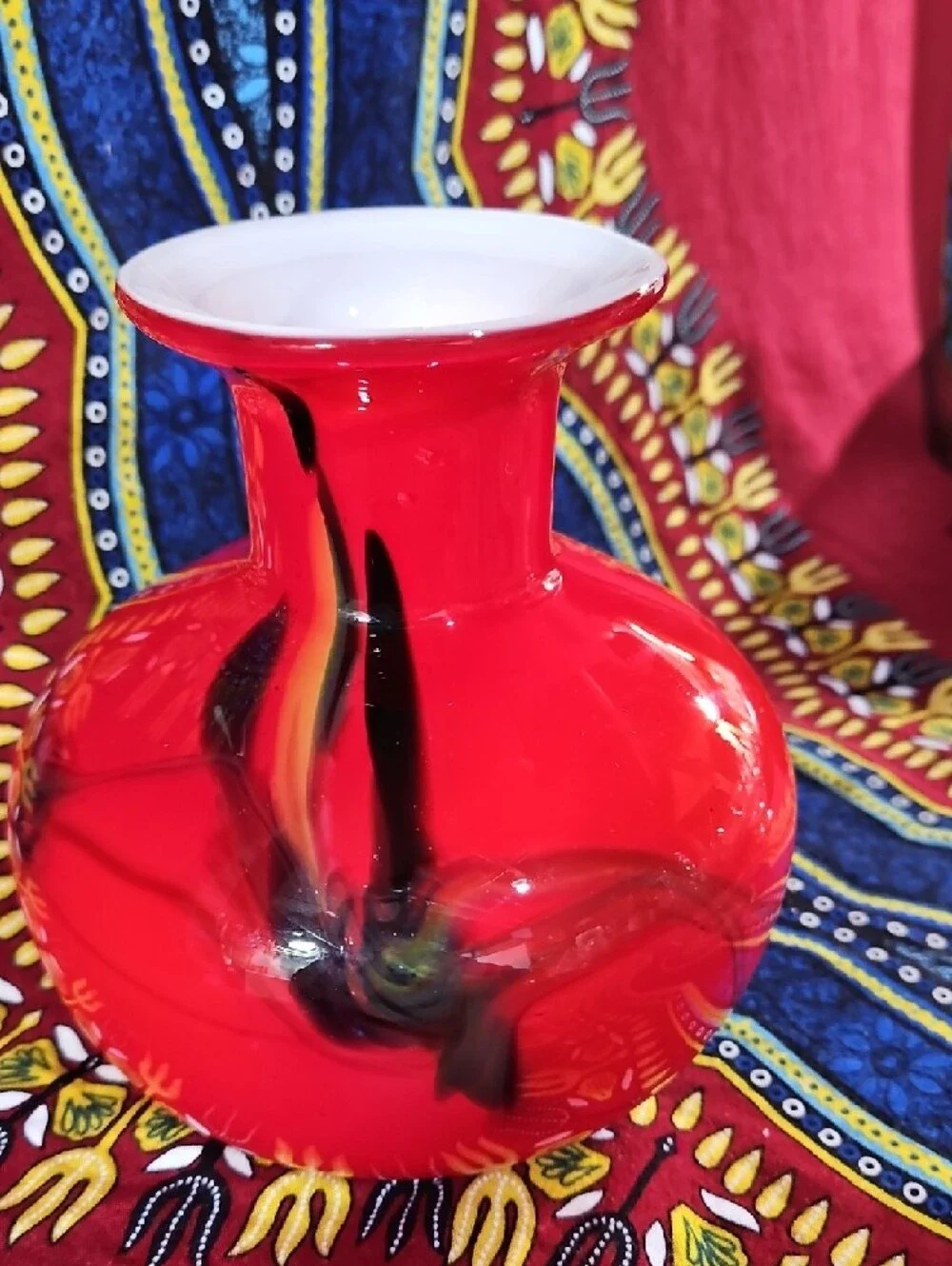 MCM Holmegaard Style Red Cased Art Glass Vase Carnaby Era